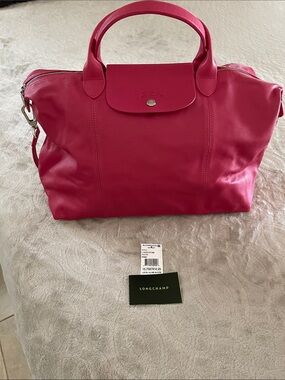 NEW Longchamp Pink Leather Tote with Top Handles